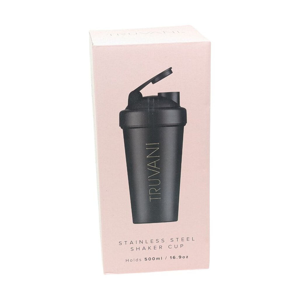 New in Box Truvani Black Shaker Tumbler Bottle with Ball Whisk